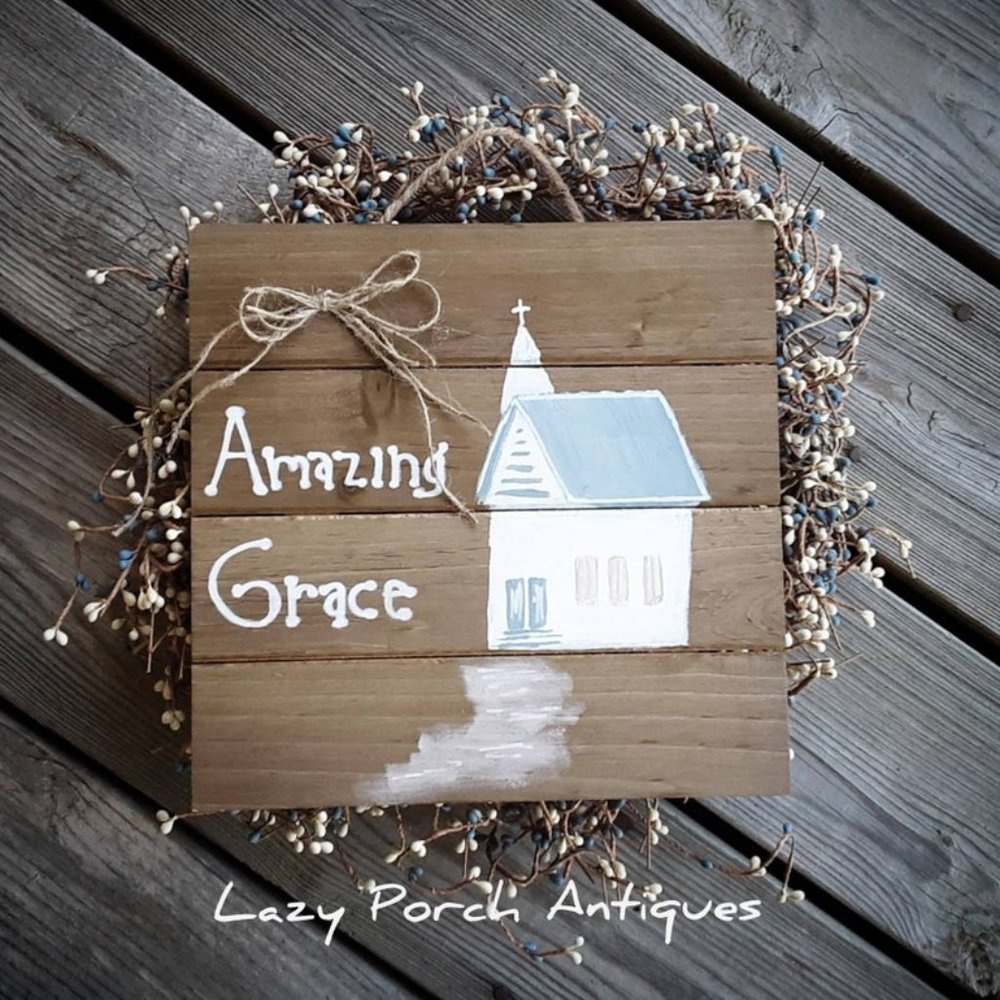 AMAZING GRACE CHURCH Sign* Folk Art *